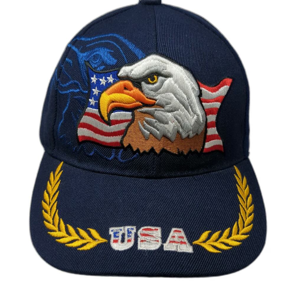 Joycap Blue One Size Baseball Cap Hat Eagle USA Flag Laurel Wreath Strapback